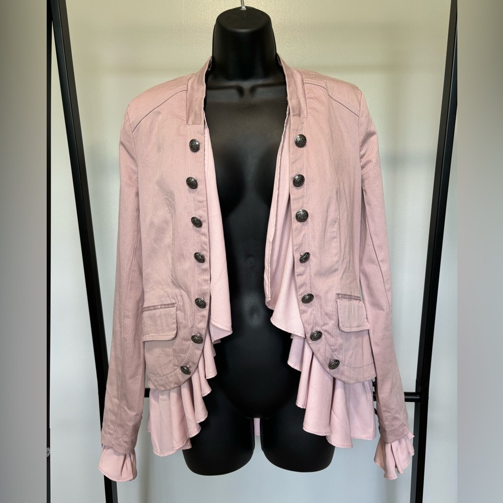 Free People Romantic Ruffles Jacket Waterfall Open Front Buttons